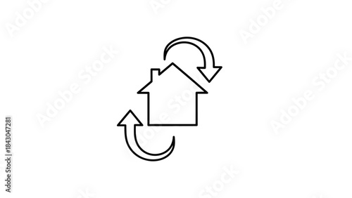 Home Renovation Symbol: An icon depicts a house with curved arrows, symbolizing the ongoing process of renewal, transformation, and improvement. 