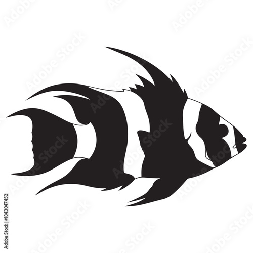 Black and White Illustration of a Striped Fish