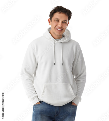 Smiling young man in hoodie...