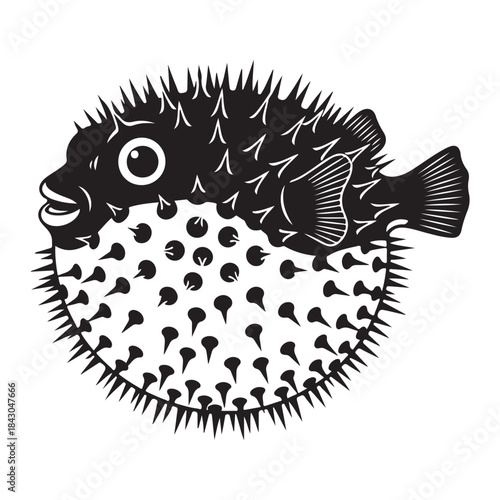 Pufferfish cartoon illustration of a spiky fish that puffs up when scared