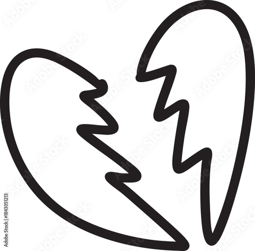 Broken heart line icon isolated on transparent background