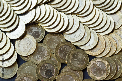 Fototapeta Naklejka Na Ścianę i Meble -  100 million commemorative five lira coins were released to the market for the 100th anniversary of the Republic of Turkey	