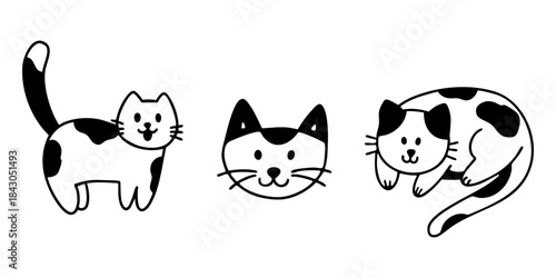 Hand drawn cats set in cute outline doodle style. Vector collection of kitten illustrations. 