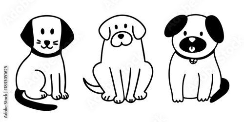 Hand drawn dogs set in cute outline doodle style. Vector collection of puppy illustrations. 