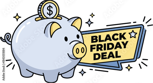 Piggy Bank with Black Friday Deal Vector Illustration