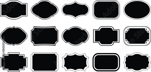 This is a bold vector illustration of silhouette blanks designed for stickers, labels, tags, badges, and stamps. The set showcases striking zigzag wavy-edged black starburst circle shapes