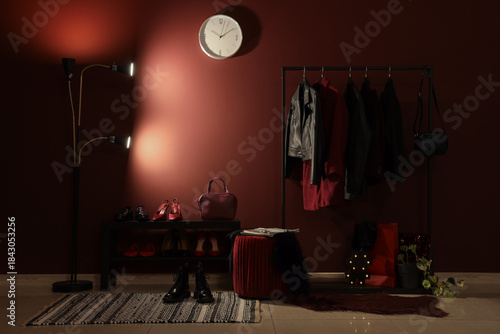 Interior of dark hallway wi...
