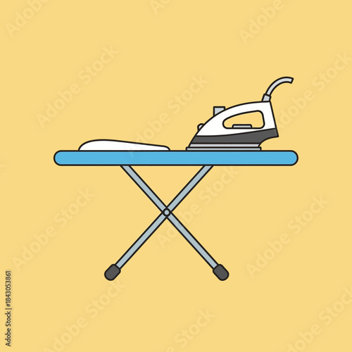 Iron and small garment on ironing board with metal legs.