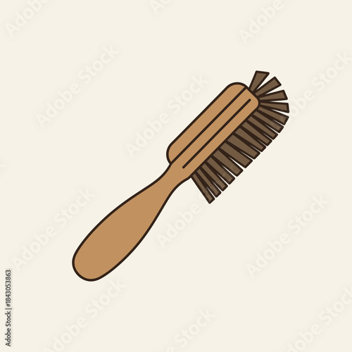 A brown brush with bristles and a handle is shown.