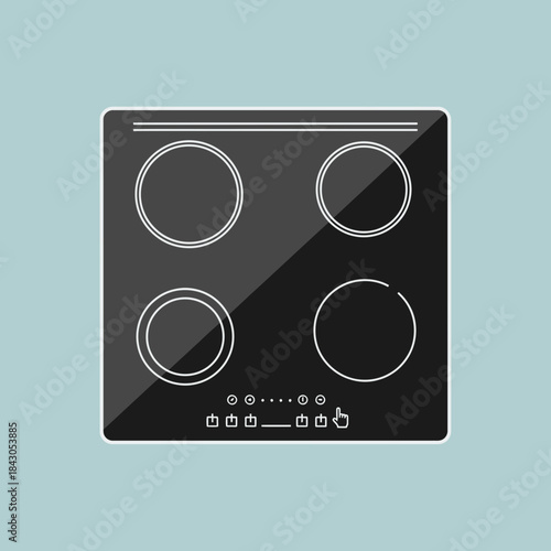 Black stovetop with four burners and touch controls.
