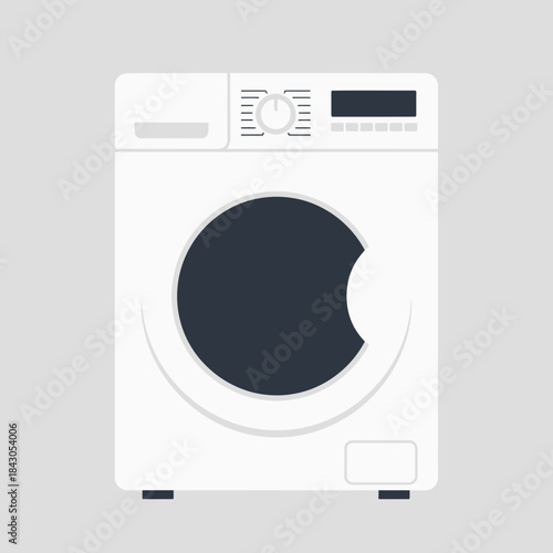 A white washing machine with a dark gray door and control panel.