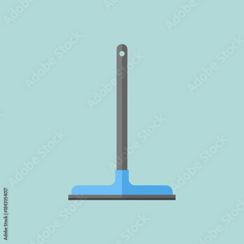 A squeegee with gray handle and blue blade is shown.