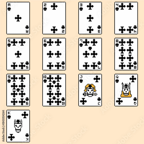 Full Set of Pixel Art Club Playing Cards, Retro 8-bit Gaming Sprite Collection