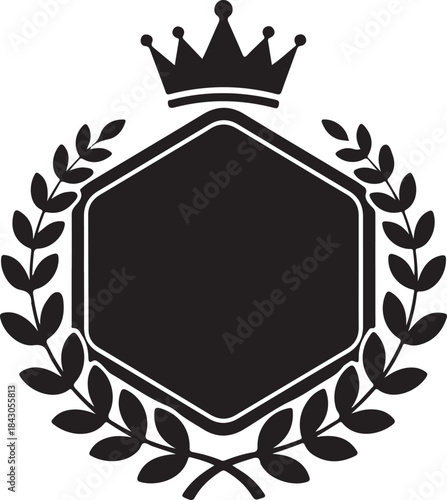 gold laurel wreath vector emblem with leaves and crown