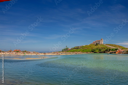 View of the Parish of Our Lady of Nazareth in Saquarema and the canal.