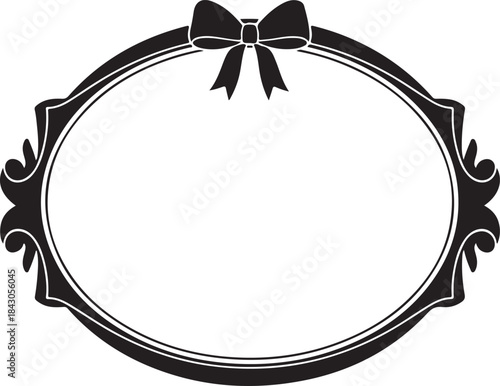 Decorative vector frame with a blank bow and ribbon illustration, perfect for a vintage floral wedding card, Christmas, or Valentine's Day border design