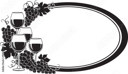 Wine bottle with grapes in a simple vintage vector illustration suitable for wine labels and beverage designs