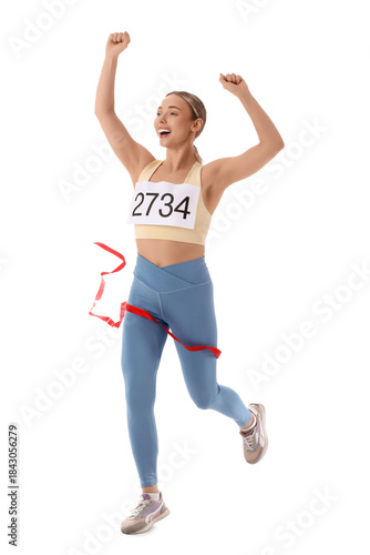 Young woman with ribbon win...