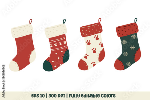 Cute christmas socks element set. Suitable for clip art, stickers, flat design illustration, etc