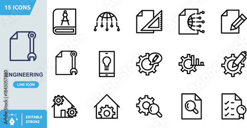 Engineering file repair icon features a clean line art representation of a document overlaid with a wrench symbolizing technical maintenance system configuration and crucial software or hardware trou