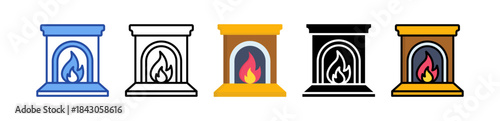 Fireplace Icon Multi Style Illustration