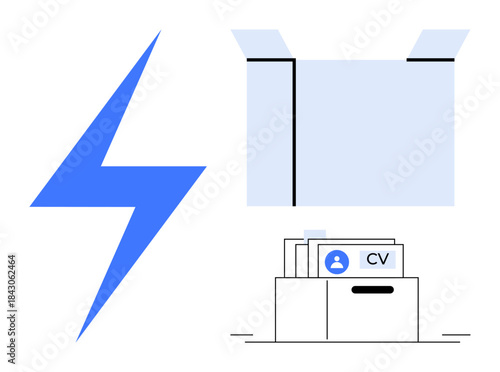 Lightning bolt concept. Lightning s energy and power. Organized CV folder complements job application and recruitment . Wide applications in energy, HR, and management platforms