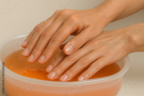 Wallpaper Mural Close-up of paraffin wax treatment on hands in warm spa bath Torontodigital.ca