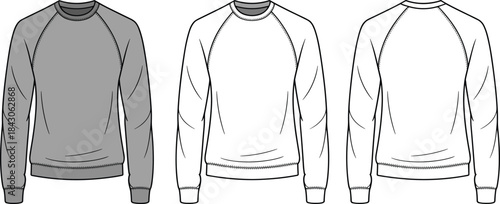  Basic crew neck sweatshirt flat sketch front and back, long sleeve pullover template, technical vector fashion drawing, casual wear design

 flat vector illustration