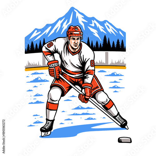 Photography Hockey player illustration, vintage sport graphic, ice hockey, winter athlete, r