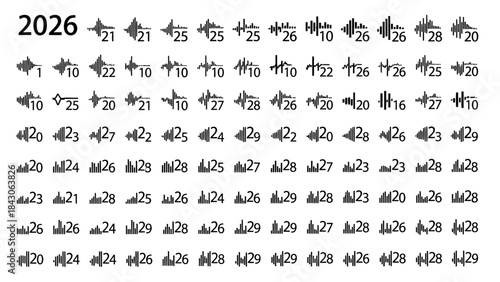 Abstract sound wave visualizations and digital audio waveform patterns