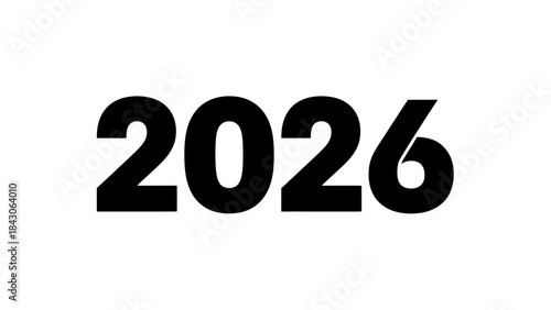 Bold black text displaying the year 2026 on a plain white background for futuristic or timeline