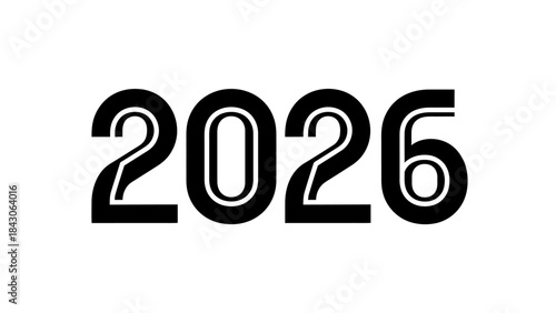 Bold black typography displaying the year 2026 with modern design on white background