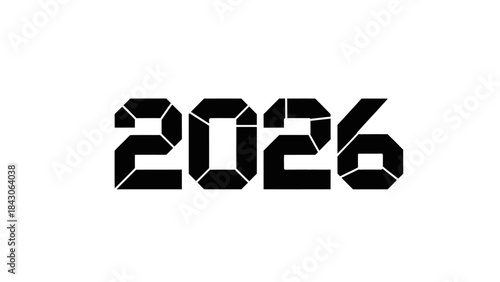 Bold Digital Illustration of the Year 2026 in a Geometric Block Style for Future Theme
