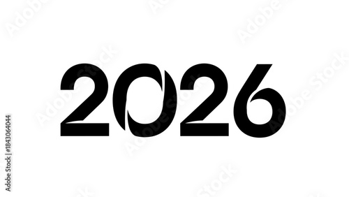 Bold black typography displaying the year 2026 on a white background with a modern minimalist design