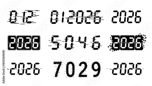 Digital Clocks and Dates Display in Various Styles Reflecting the Year 2026