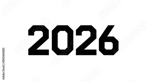 Digital Illustration of the Year 2026 in Bold Black Font on a White Background