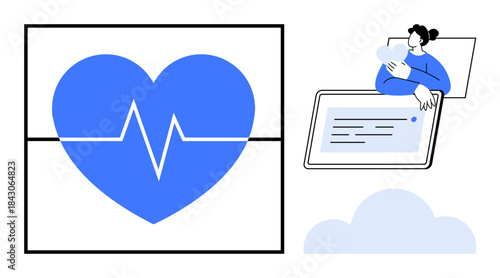 Health technology. Heartbeat and virtual patient interaction health, monitoring, and medical innovation. Health systems, telemedicine, remote care, fitness tracking, wellness apps
