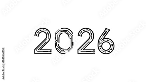Futuristic Circuitry Digital Year 2026 Number Design with Tech Elements