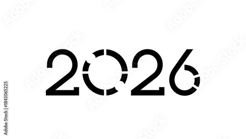 Minimalist Black and White Digital Illustration of the Year 2026 in a Modern Font