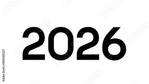 Minimalist Black and White Digital Illustration of the Year 2026 in Bold Font