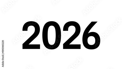 Minimalist Black and White Digital Illustration of the Year 2026 and Future Concepts