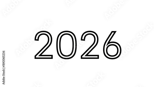 Minimalist Black and White Digital Illustration of the Year 2026 in Modern Font Design