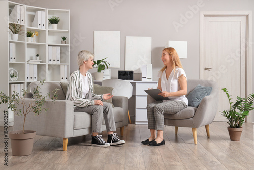 Female psychologist talking...
