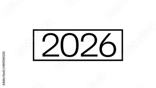 Minimalist Design of the Number 2026 with Clean Black Outline in a Rectangular Frame
