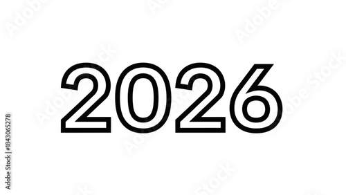 Minimalist Digital Design Showing the Year 2026 with Bold Outlined Font for Events or Announcements