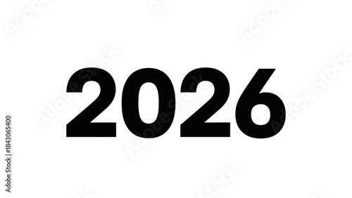 Modern minimalist graphic design featuring the year 2026 in bold black font on a white background