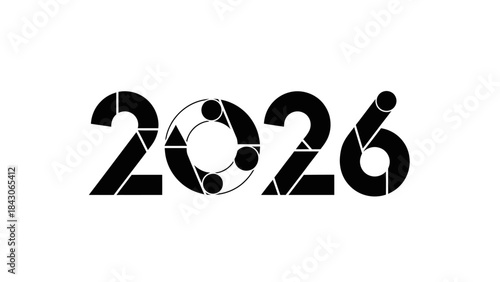 Modern minimalistic artistic representation of the year 2026 with geometric design elements