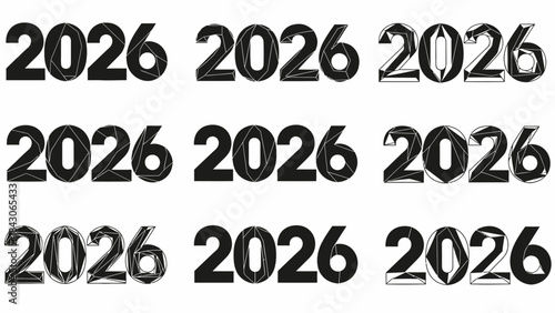 Multiple Creative Variations of the Year 2026 in Different Styles and Designs