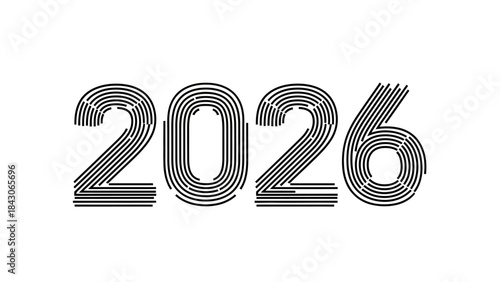 Stylish 3D Black and White Number Art Depicting the Year 2026 with Modern Line Design