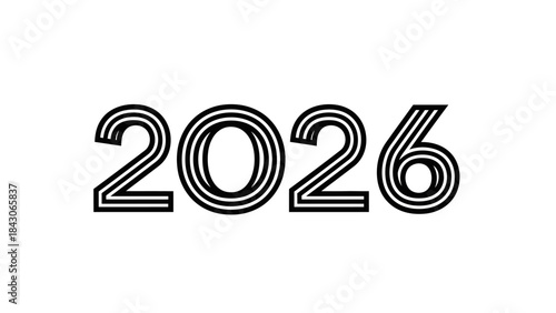 Stylish Modern Digital Number 2026 Illustration with Bold Lines and Striped Pattern